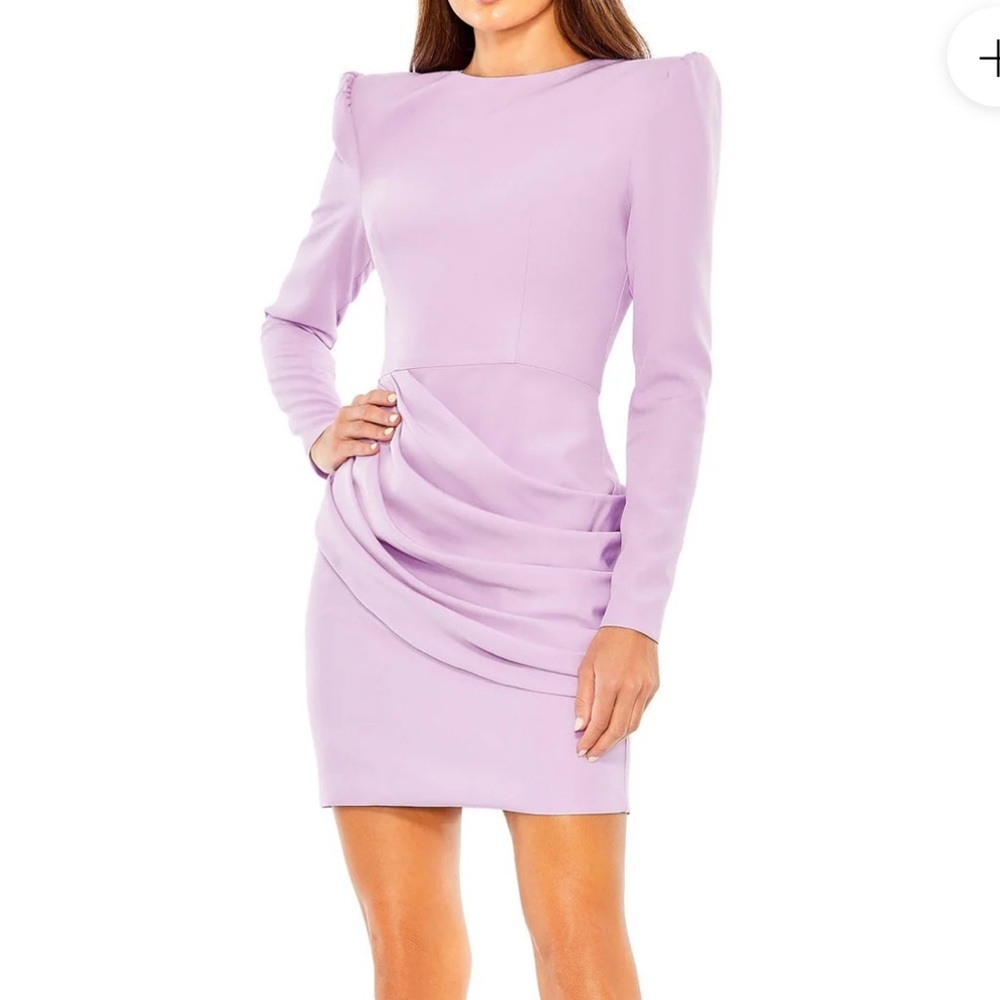 Mac Duggal Lavender Long-Sleeve Drape Sheath Dress